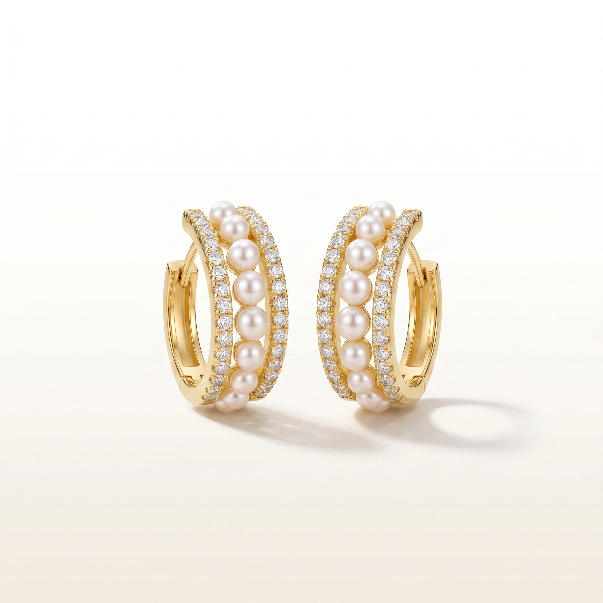 Pearl Aura Diamond Huggy Hoop Earrings