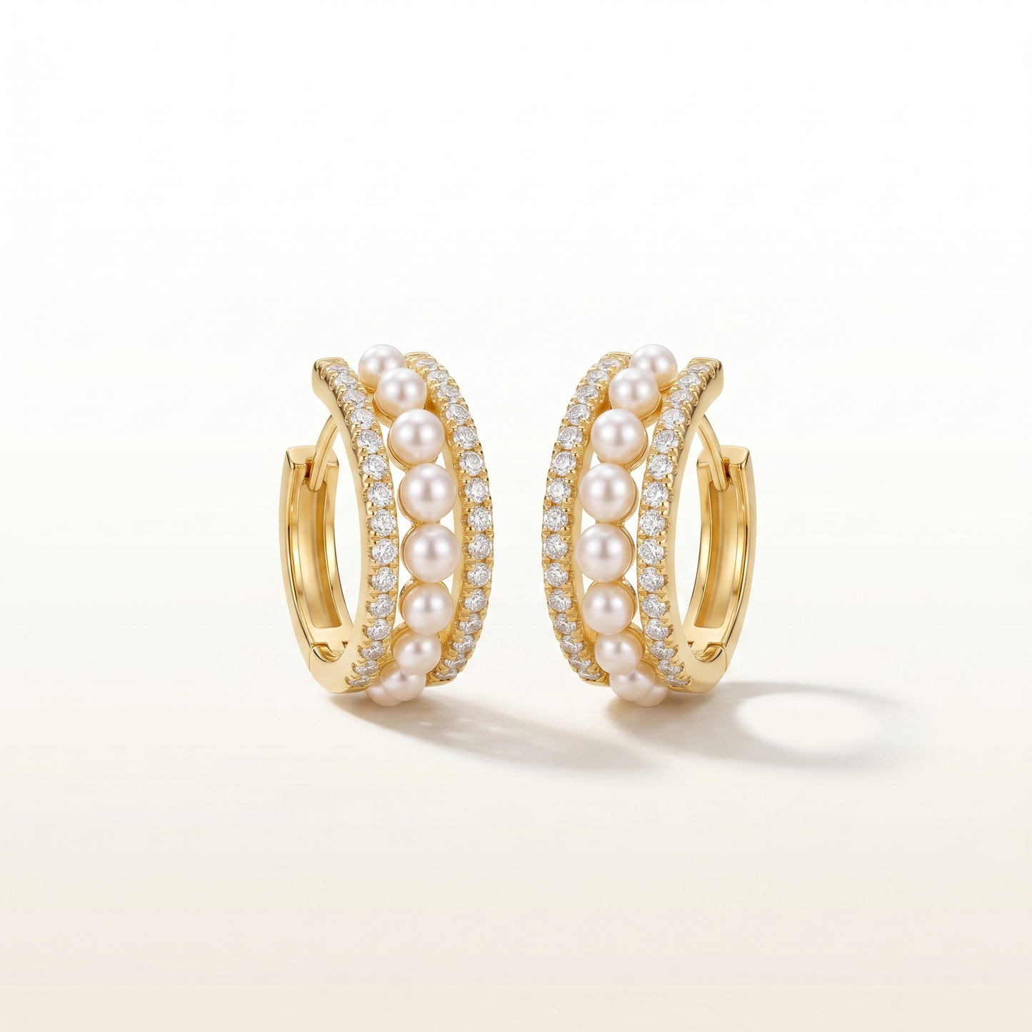 Pearl Aura Diamond Huggy Hoop Earrings