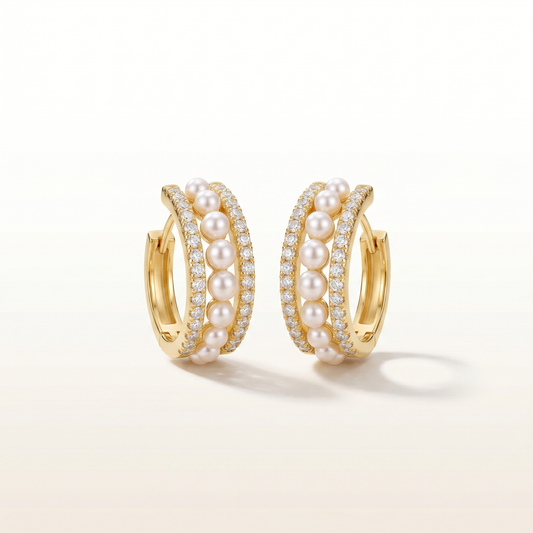 Pearl Aura Diamond Huggy Hoop Earrings