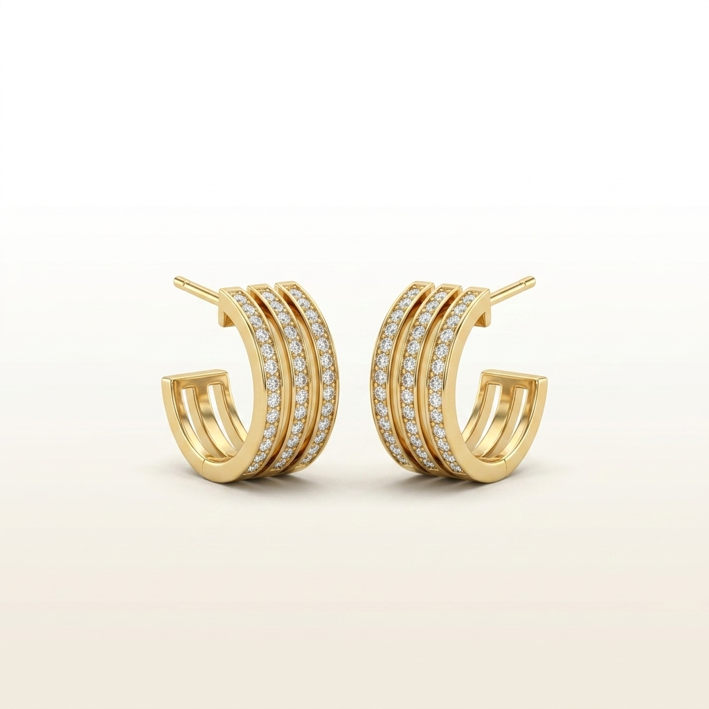 Luxe Triple-Band Sparkle Hoop Stud Earrings