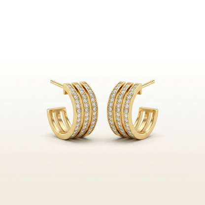 Luxe Triple-Band Sparkle Hoop Stud Earrings
