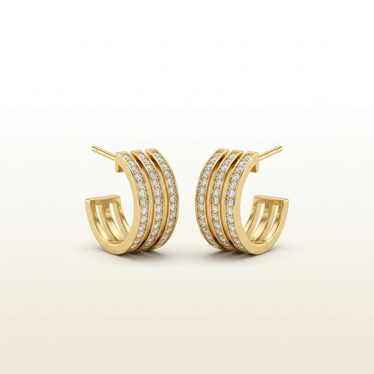 Luxe Triple-Band Sparkle Hoop Stud Earrings
