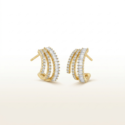 Radiant Cascade Baguette Layered Hoop Earrings