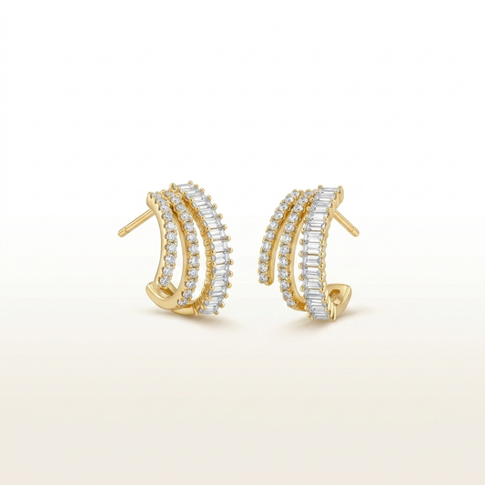 Radiant Cascade Baguette Layered Hoop Earrings