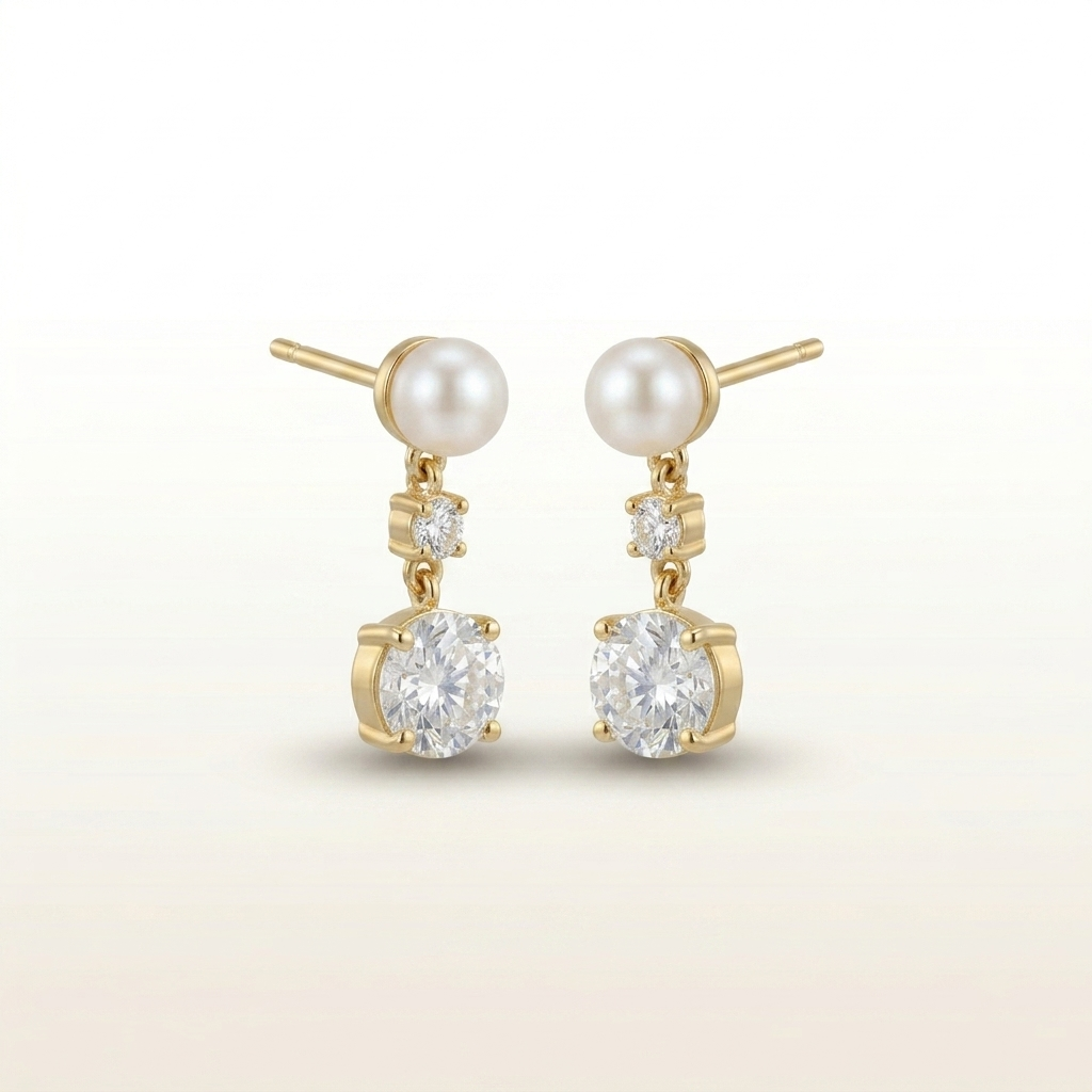 Elegant Pearl & Crystal Duo Drop Stud Earrings