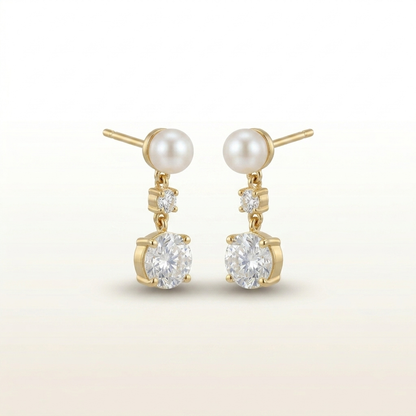 Elegant Pearl & Crystal Duo Drop Stud Earrings