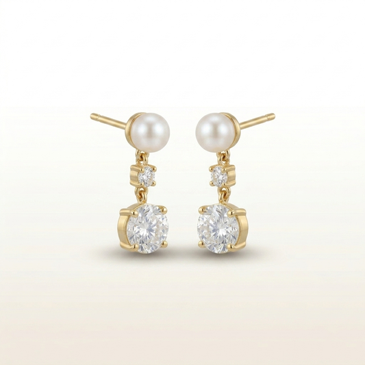 Elegant Pearl & Crystal Duo Drop Stud Earrings