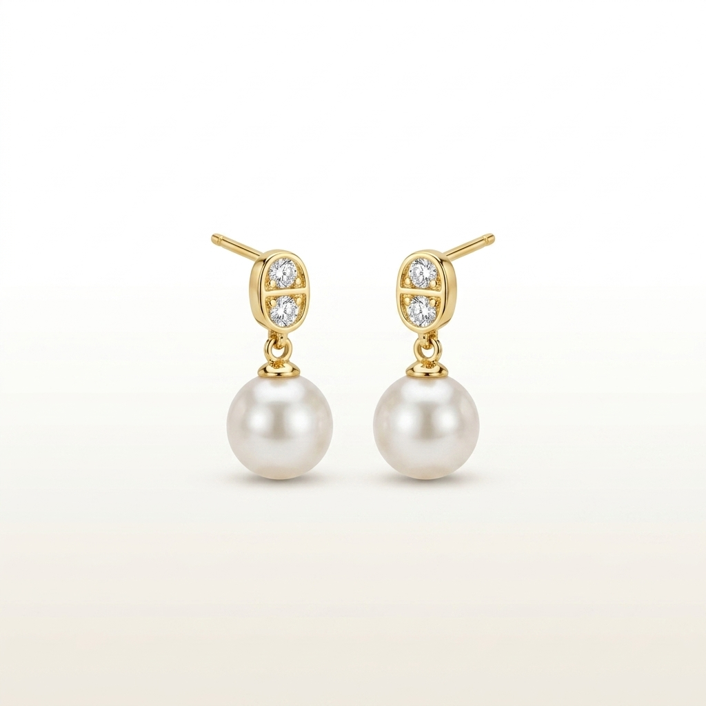 Classic Pearl Aura Drop Stud Earrings