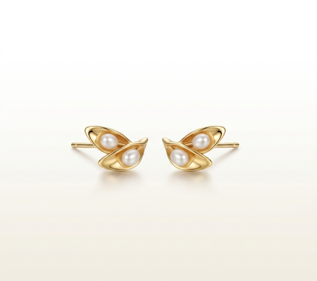Rose Whisper Petite Leaf Stud Earrings