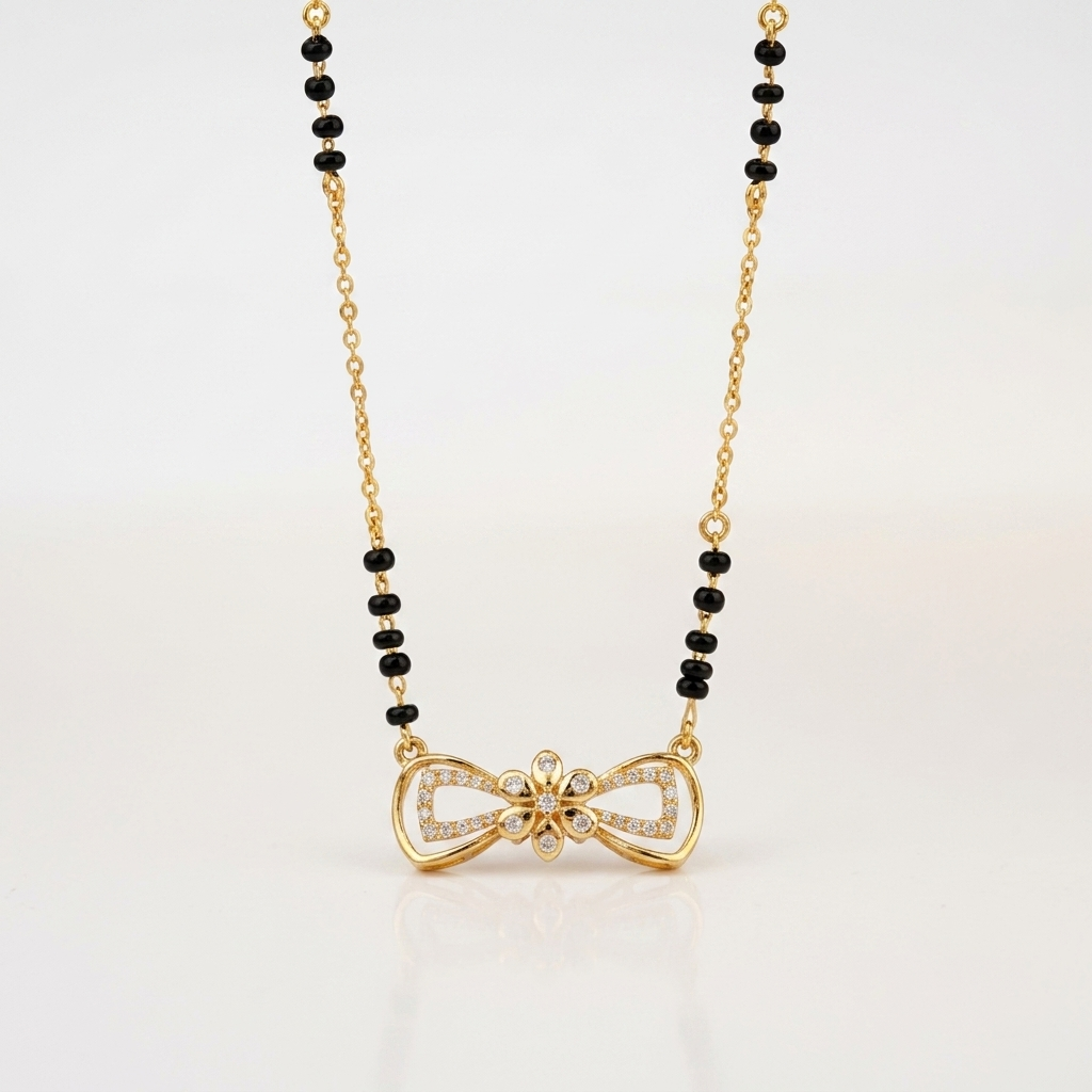 Golden Bow Sparkle 925 Silver Mangalsutra