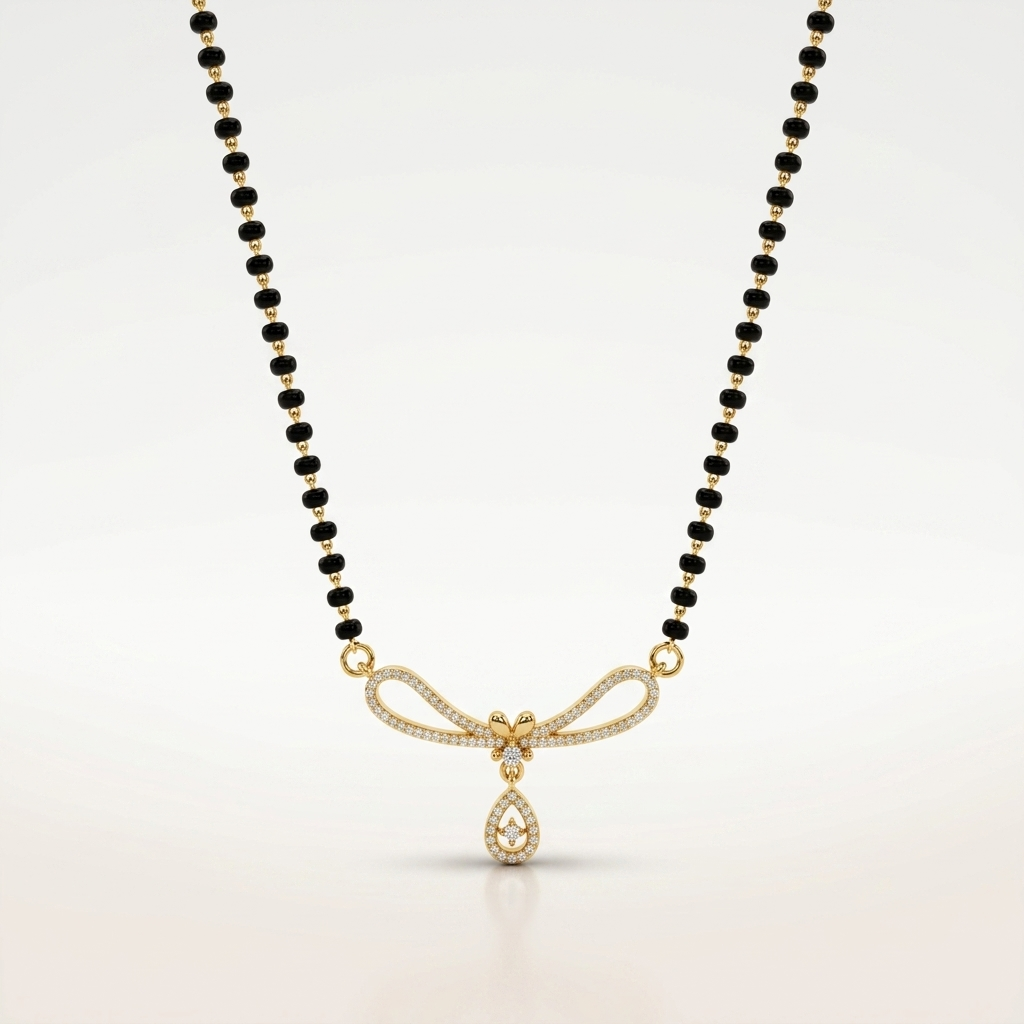 Diamond Bow Drop Mangalsutra Necklace