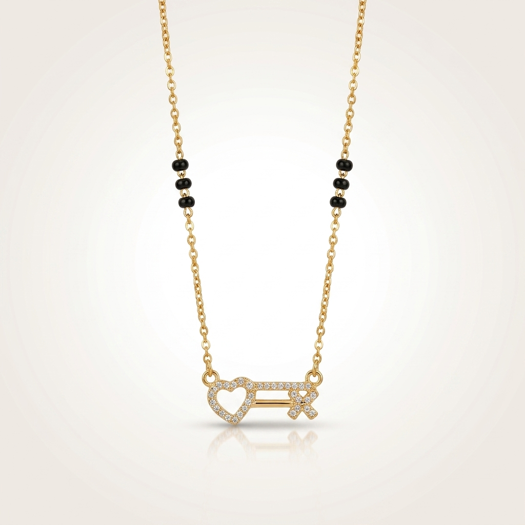 Diamond Heart Key Mangalsutra Necklace