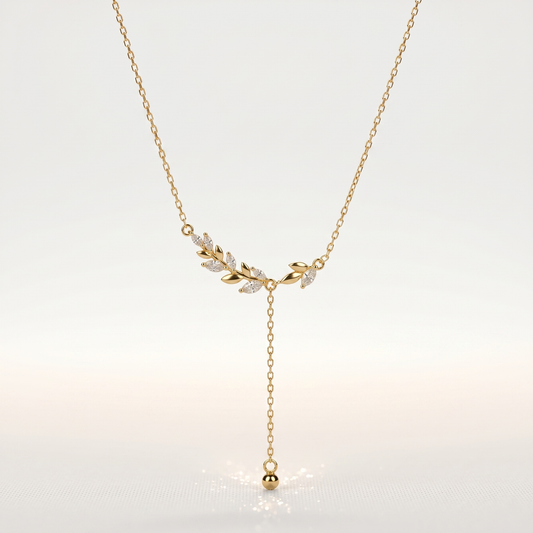Silver Leaf Lariat Necklace