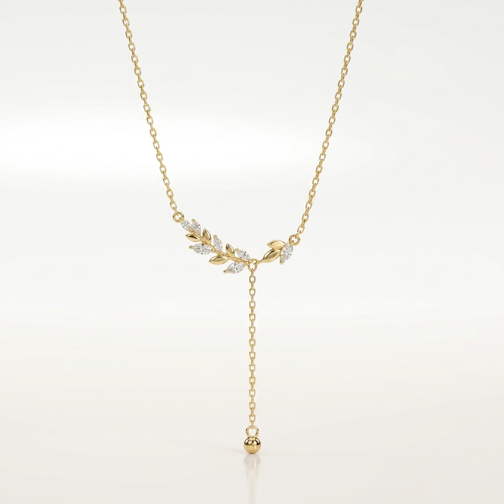 Silver Leaf Lariat Necklace