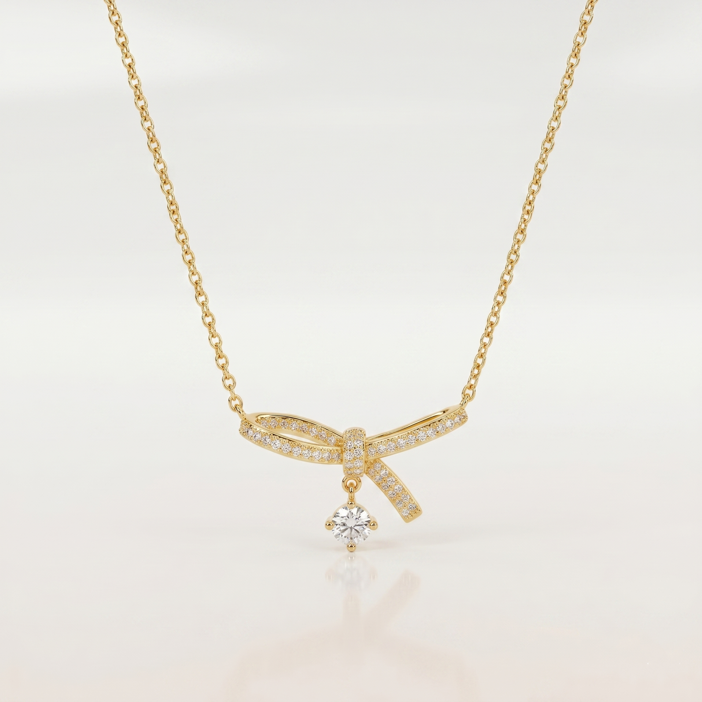 Elegant Diamond Bow Pendant Necklace