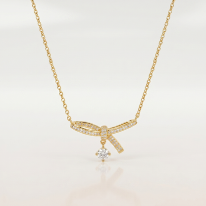 Elegant Diamond Bow Pendant Necklace