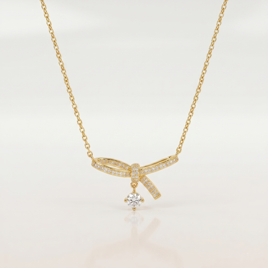 Elegant Diamond Bow Pendant Necklace