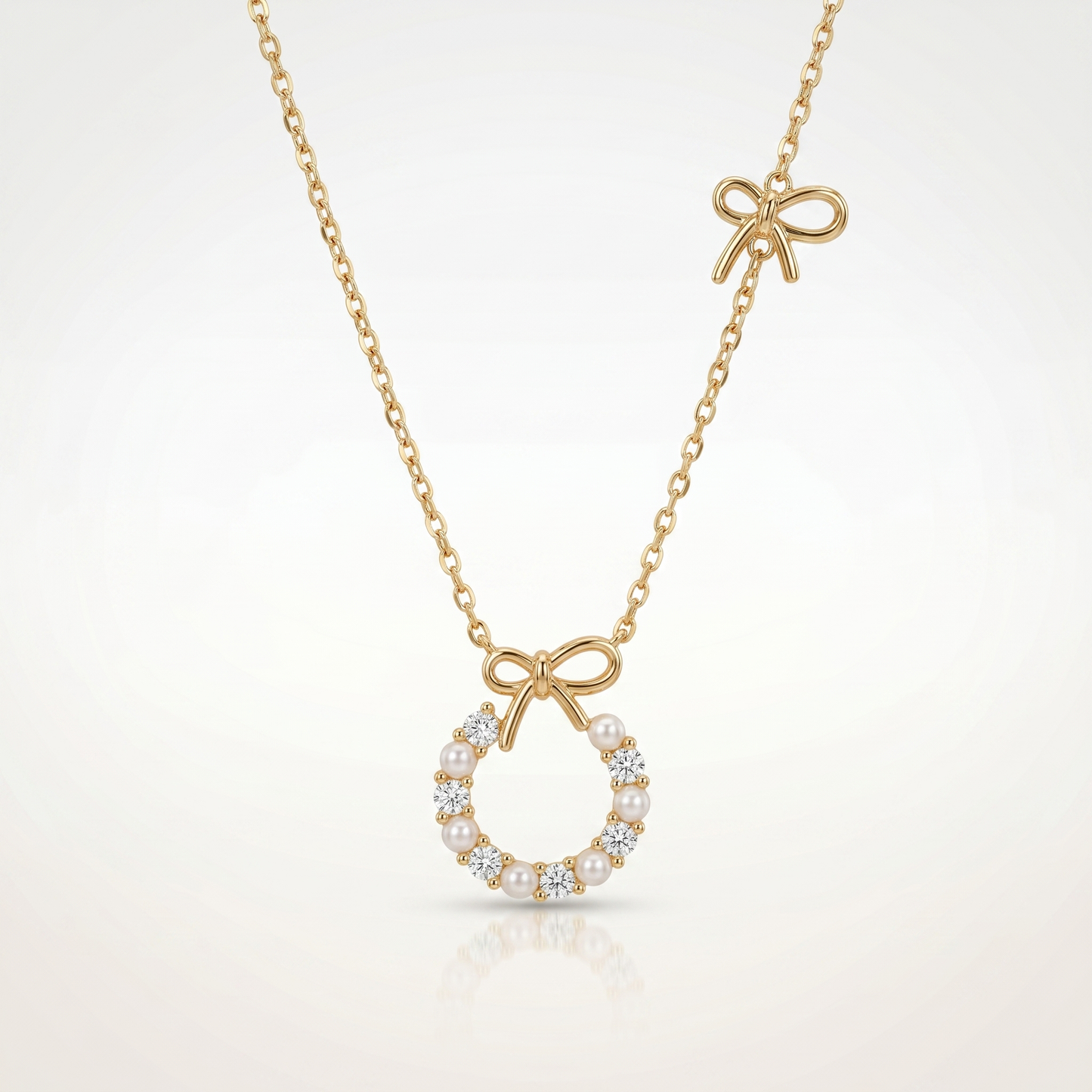 Whimsy Bow & Pearl Halo Necklace