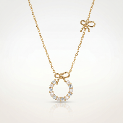 Whimsy Bow & Pearl Halo Necklace