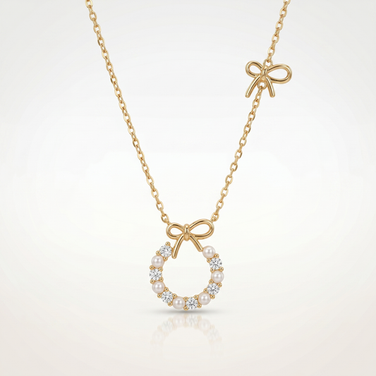 Whimsy Bow & Pearl Halo Necklace