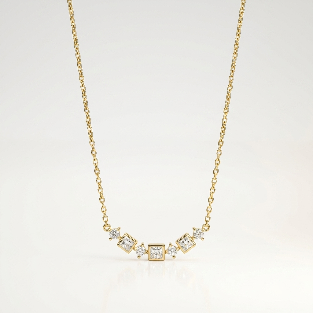Celeste Princess Cut Bar Necklace