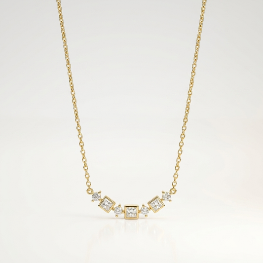 Celeste Princess Cut Bar Necklace