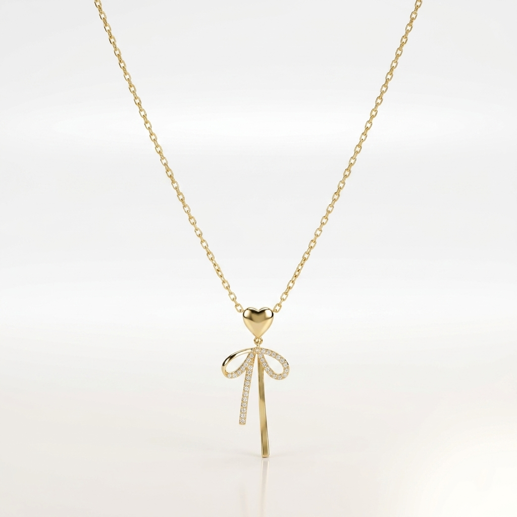 Bow Heart Drop Necklace