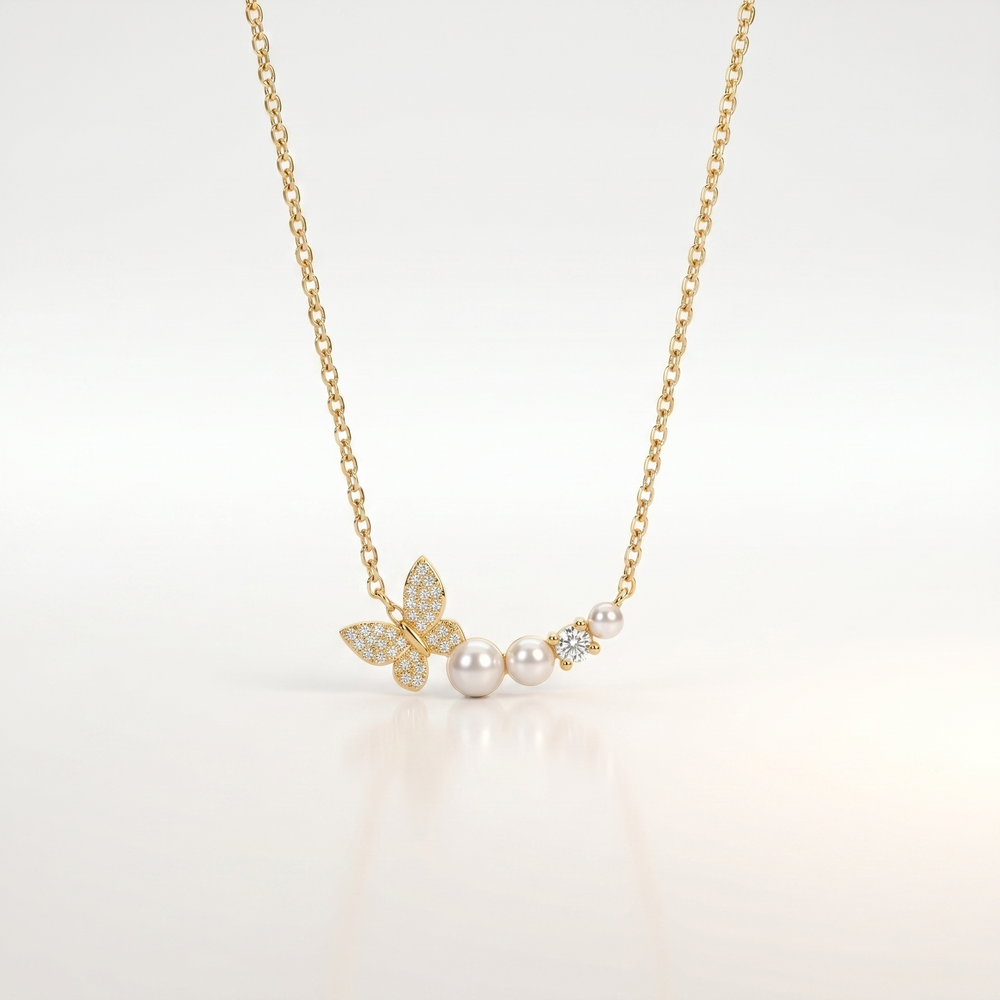 PearlFlora Butterfly Diamond Pendant Necklace