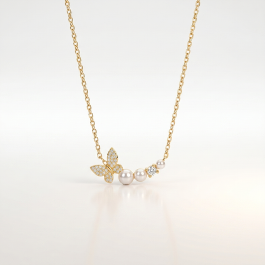 PearlFlora Butterfly Diamond Pendant Necklace