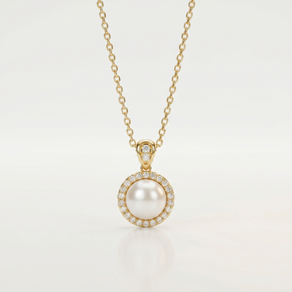 Aurora Halo Pearl & Diamond Pendant Necklace