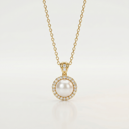 Aurora Halo Pearl & Diamond Pendant Necklace
