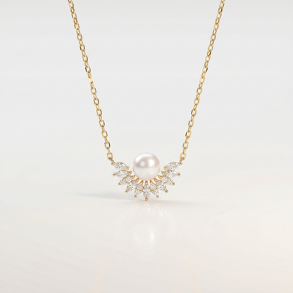 Radiant Crest Pearl & Diamond Necklace