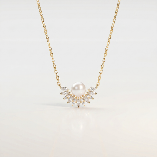 Radiant Crest Pearl & Diamond Necklace
