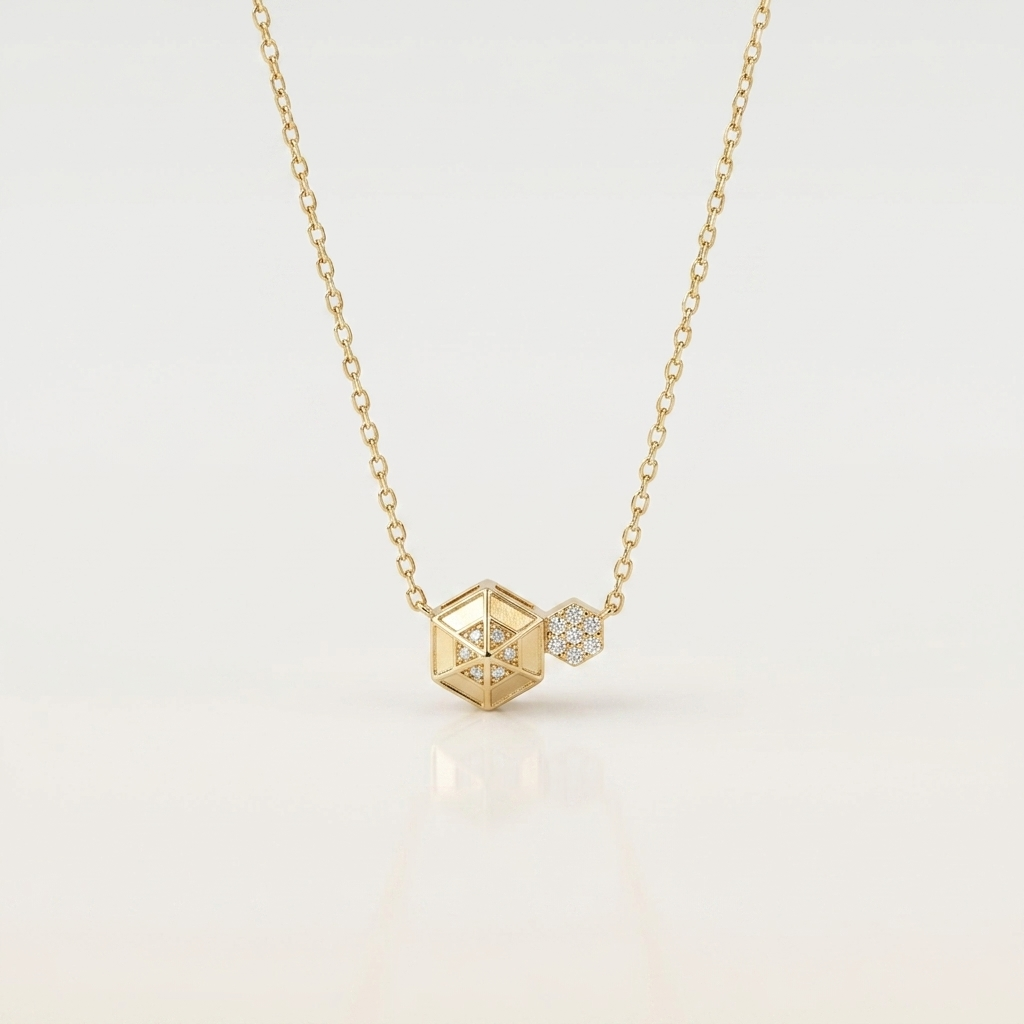HexaAura Dual-Charm Geometric Pendant Necklace