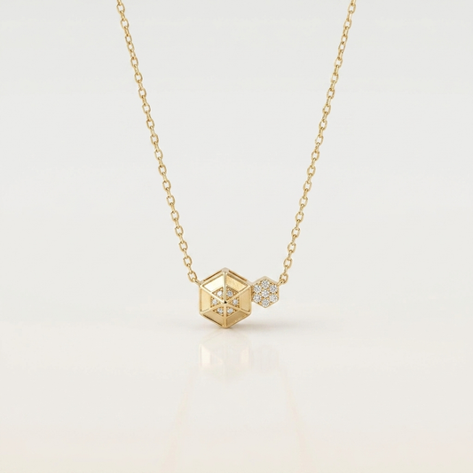 HexaAura Dual-Charm Geometric Pendant Necklace