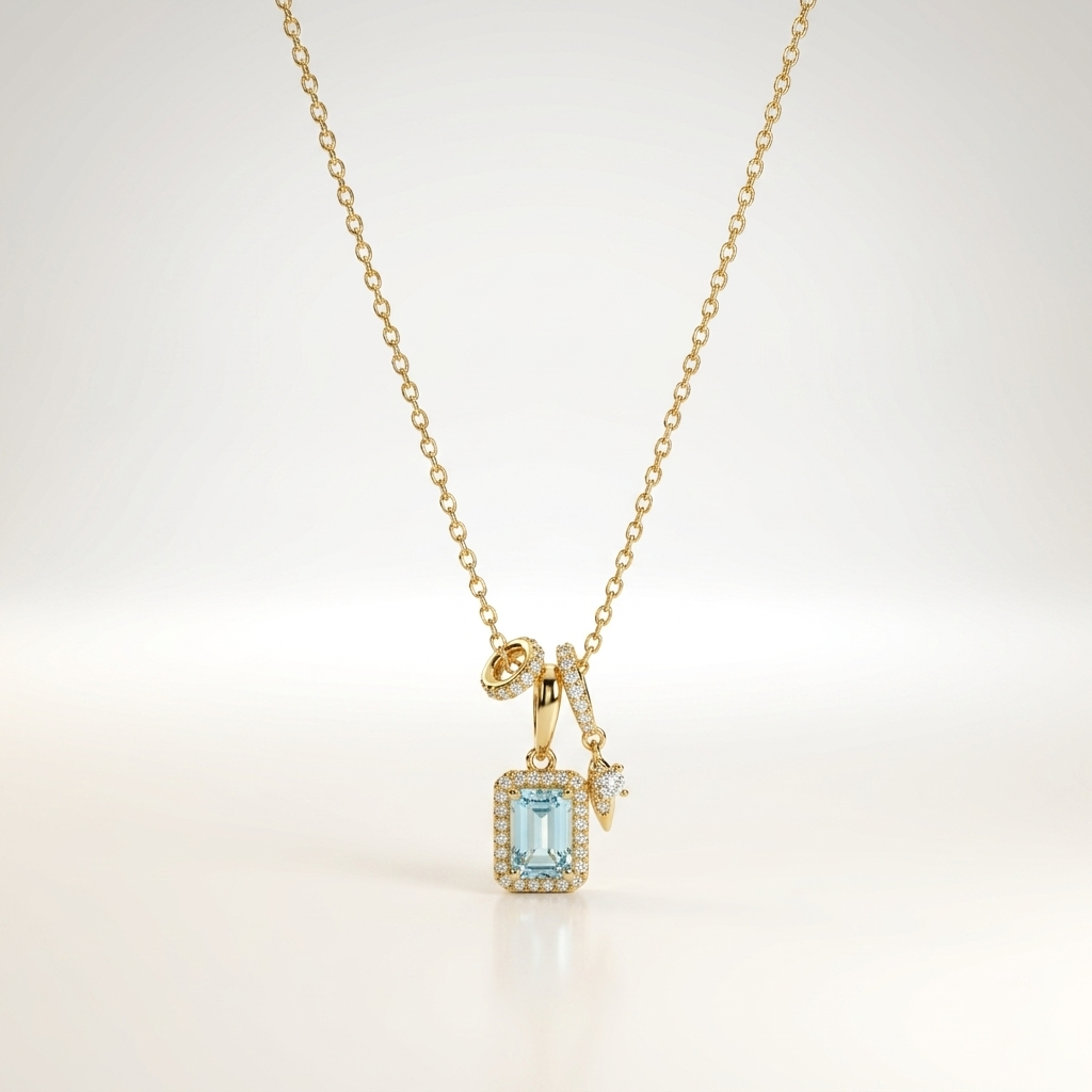 Azure Radiance Halo Pendant Necklace
