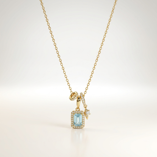 Azure Radiance Halo Pendant Necklace