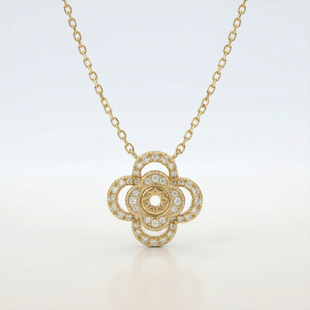 Golden Blossom Clover Pendant Necklace