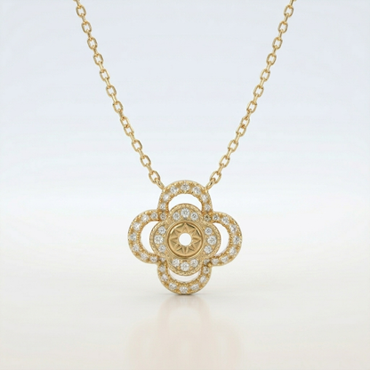 Golden Blossom Clover Pendant Necklace