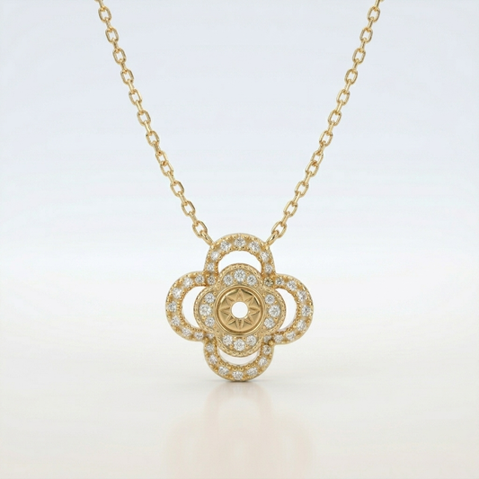 Golden Blossom Clover Pendant Necklace
