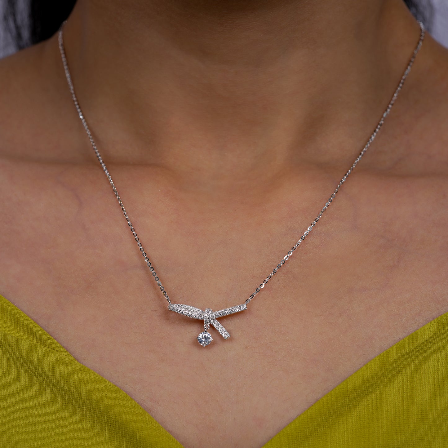 Elegant Diamond Bow Pendant Necklace