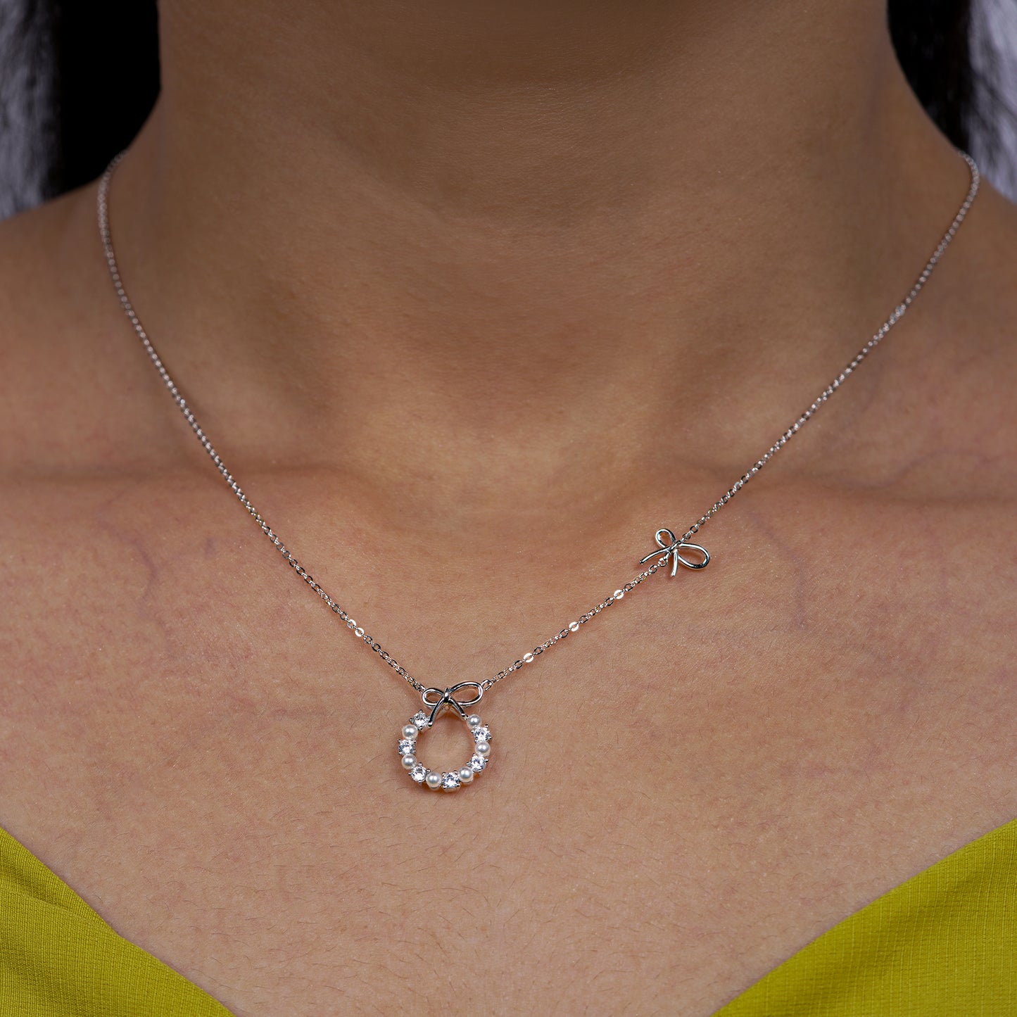 Whimsy Bow & Pearl Halo Necklace