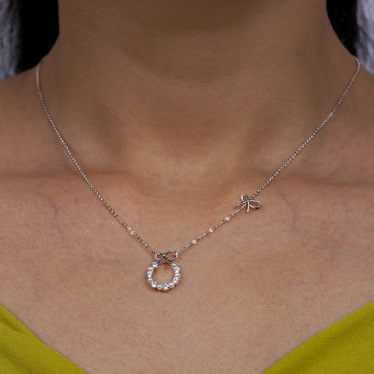 Whimsy Bow & Pearl Halo Necklace