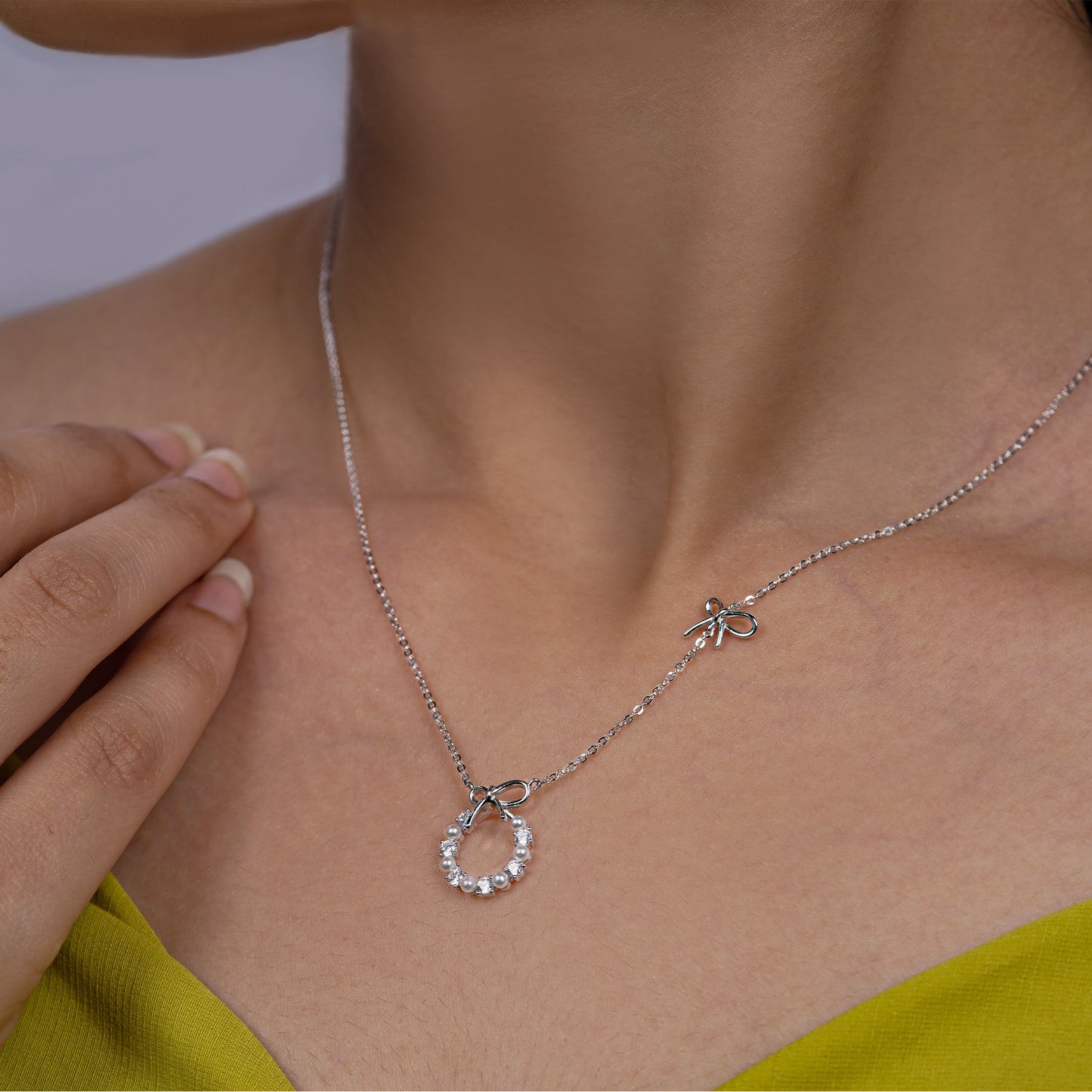 Whimsy Bow & Pearl Halo Necklace