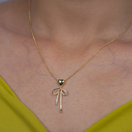 Bow Heart Drop Necklace