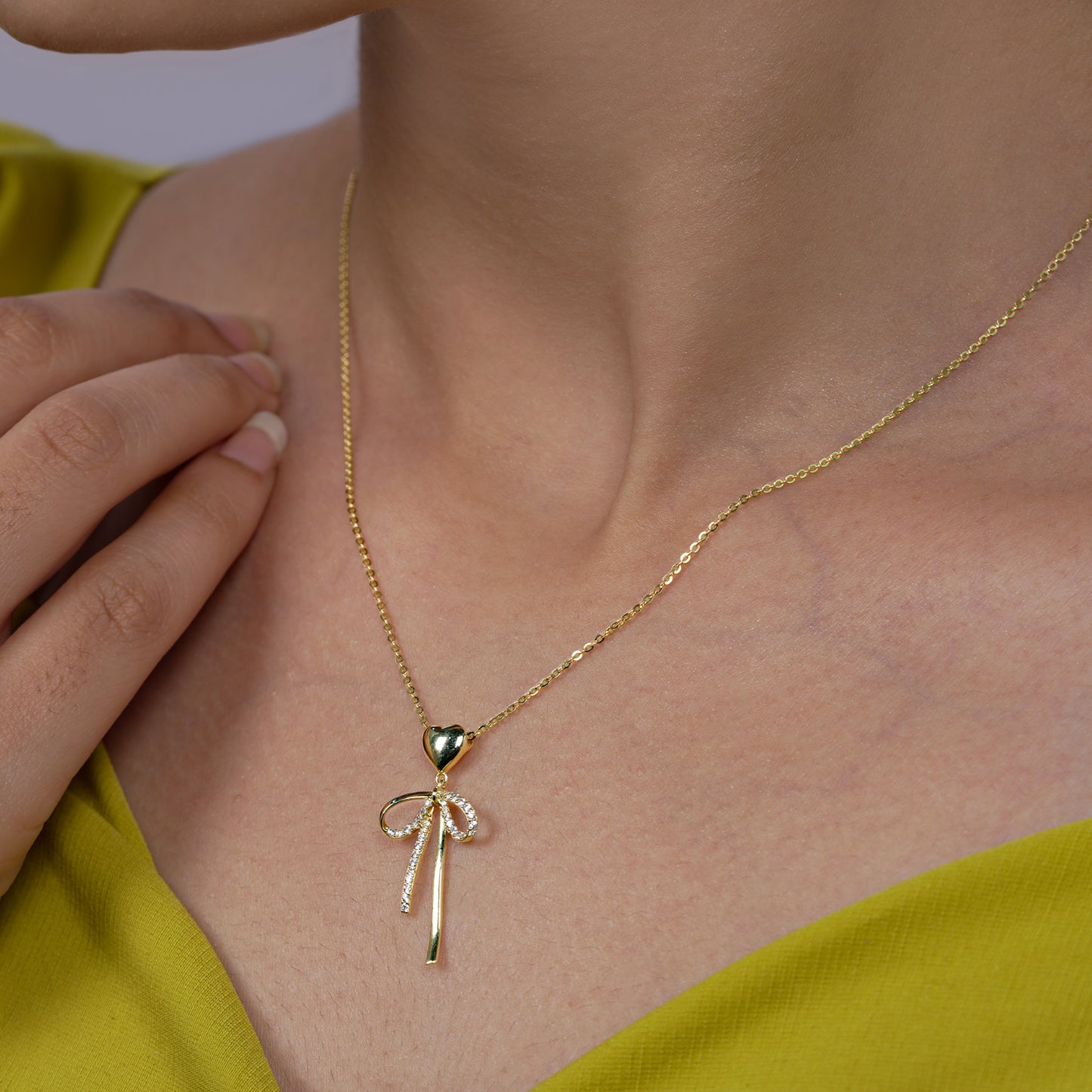 Bow Heart Drop Necklace
