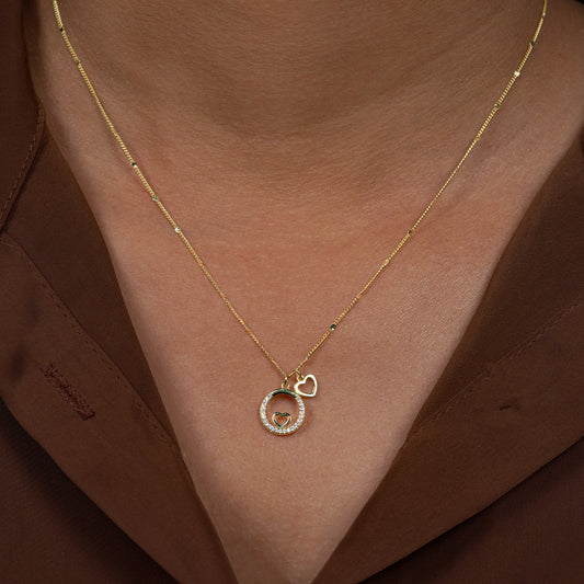 Eternal Bond Double Heart Circle Pendant