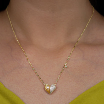 Pearl Heart Necklace & Earrings Set