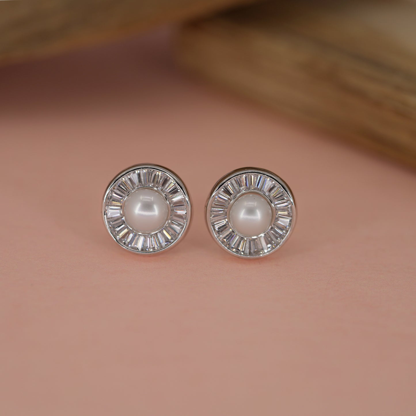 Celestia Radiant Pearl Halo Stud Earrings