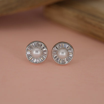 Celestia Radiant Pearl Halo Stud Earrings